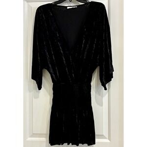 Skylar + Madison Black Crushed Velvet 90s Glam Romper Skort Deep V-neck Size S